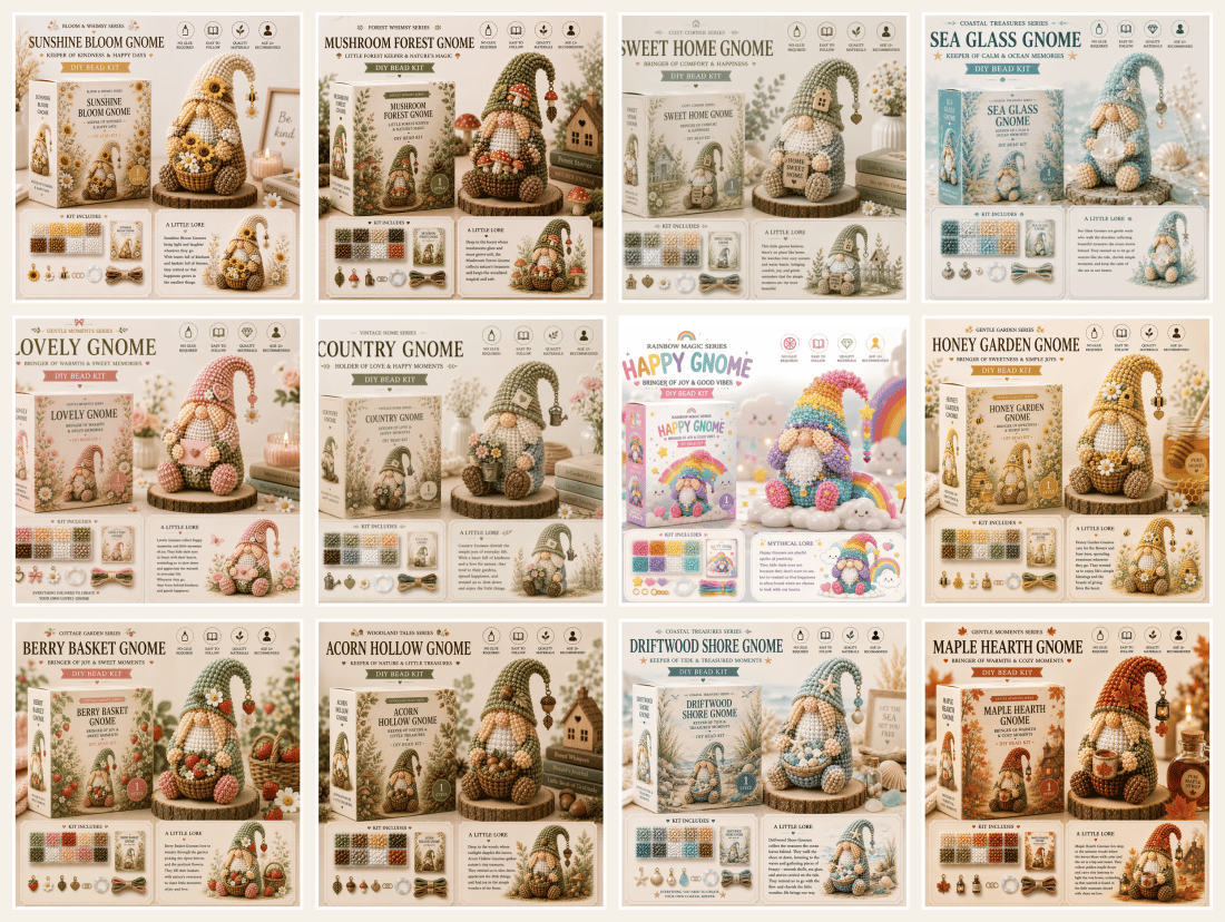 🔥2026 newest style💕Cozy Gnome DIY Bead Kit Collection– Collect All 12 Gnome