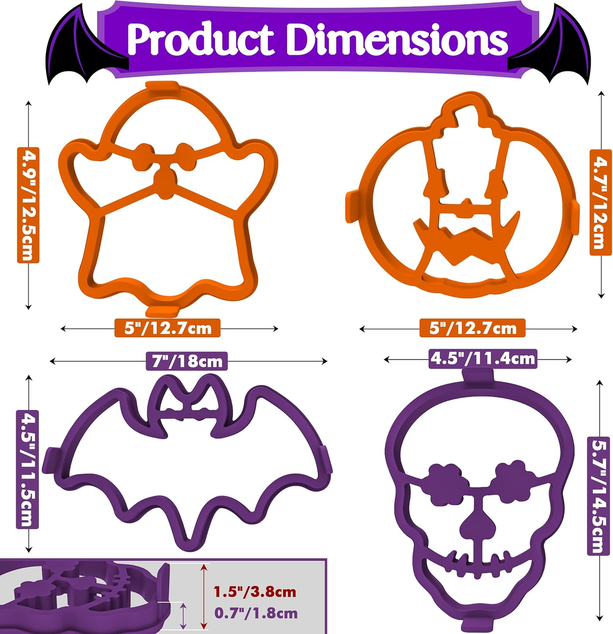 ๐ 4-Piece Halloween Pancake Mold Set โ Ghost, Bat, Pumpkin & Skull Silicone Breakfast Shapers