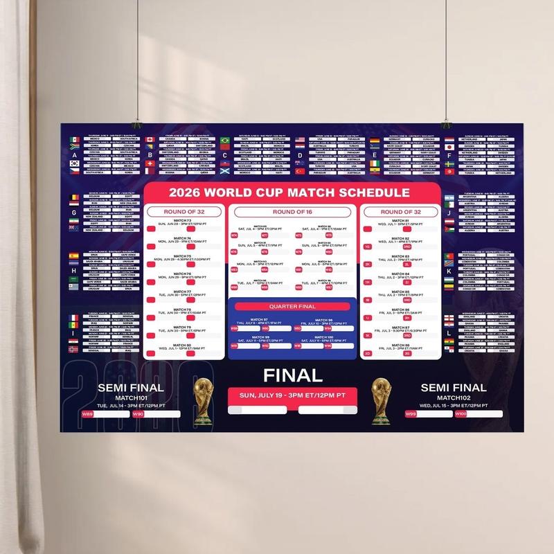 ⚽🏆Graphic World Soccer 2026 Schedule Wall Chart, Soccer Fixtures Chart, Soccer Cup 2026 Result Chart (3 Jumbo Posters )
