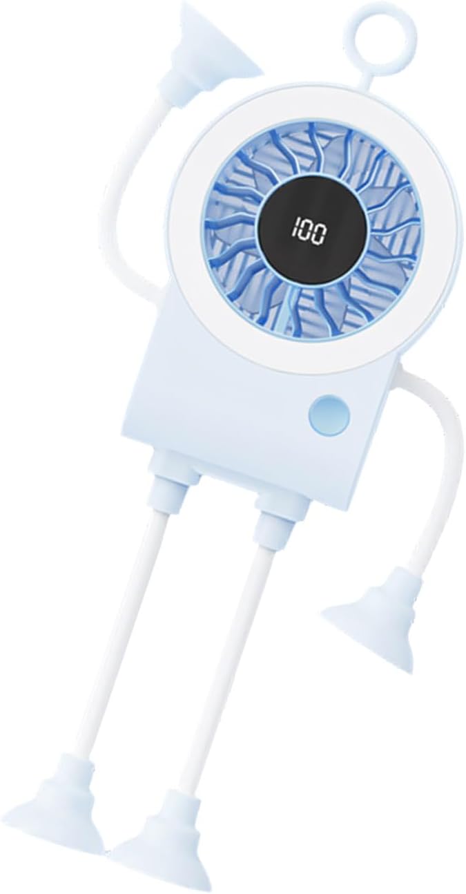 5-Speed Flexible Desk Fan with Suction Cup Legs & Smart Digital Display | Portable Cooling for Office, Travel & Camping