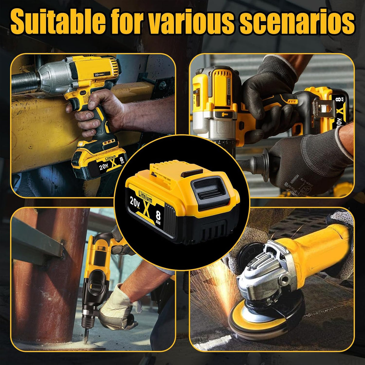 Replacement for Dewalt 20V Max Battery: Compatible with Dewalt Battery DCB208 DCB200 DCB206 DCB205 DCB204 DCB203 DCB180 Cordless Power Tools