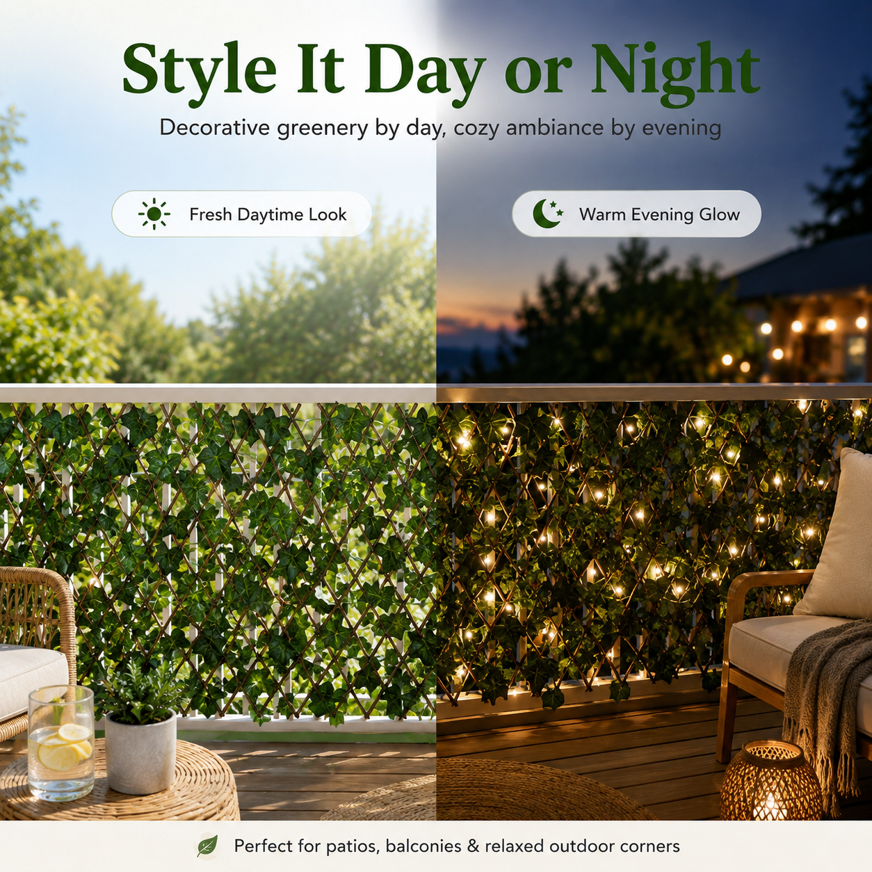 Expandable Ivy Privacy Fence – Retractable Green Lattice Screen for Patio & Garden