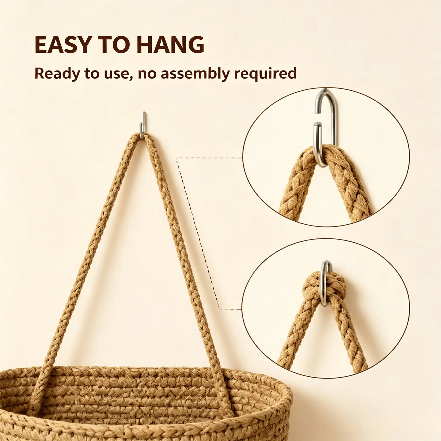 Woven cotton 3-Tier Over the Door Basket, Wall-Mounted Jute Bathroom Storage Organizer – Decorative Nursery Baskets
