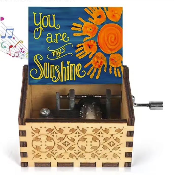 Hand-Crank Wooden Music Box: Plays “You Are My Sunshine”