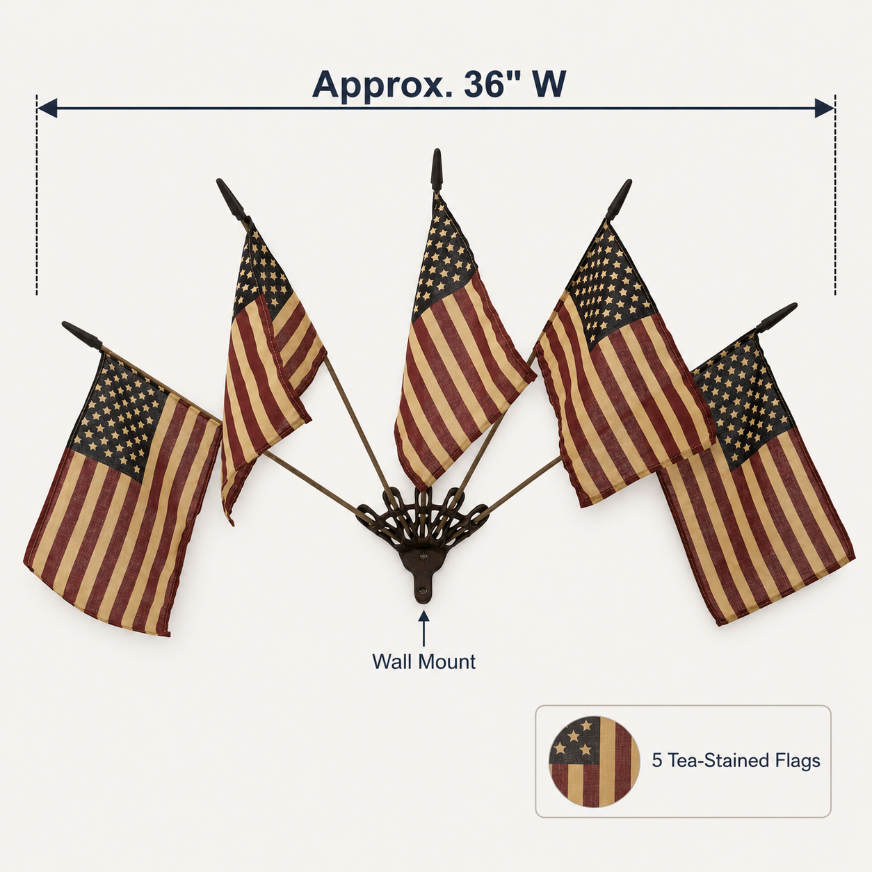 🦅⭐Vintage Tea-Stained 5-Flag Fan Cast Iron Wall Decor | 🔥Classic Americana Rustic Patriotic Wall Hanging 🇺🇸