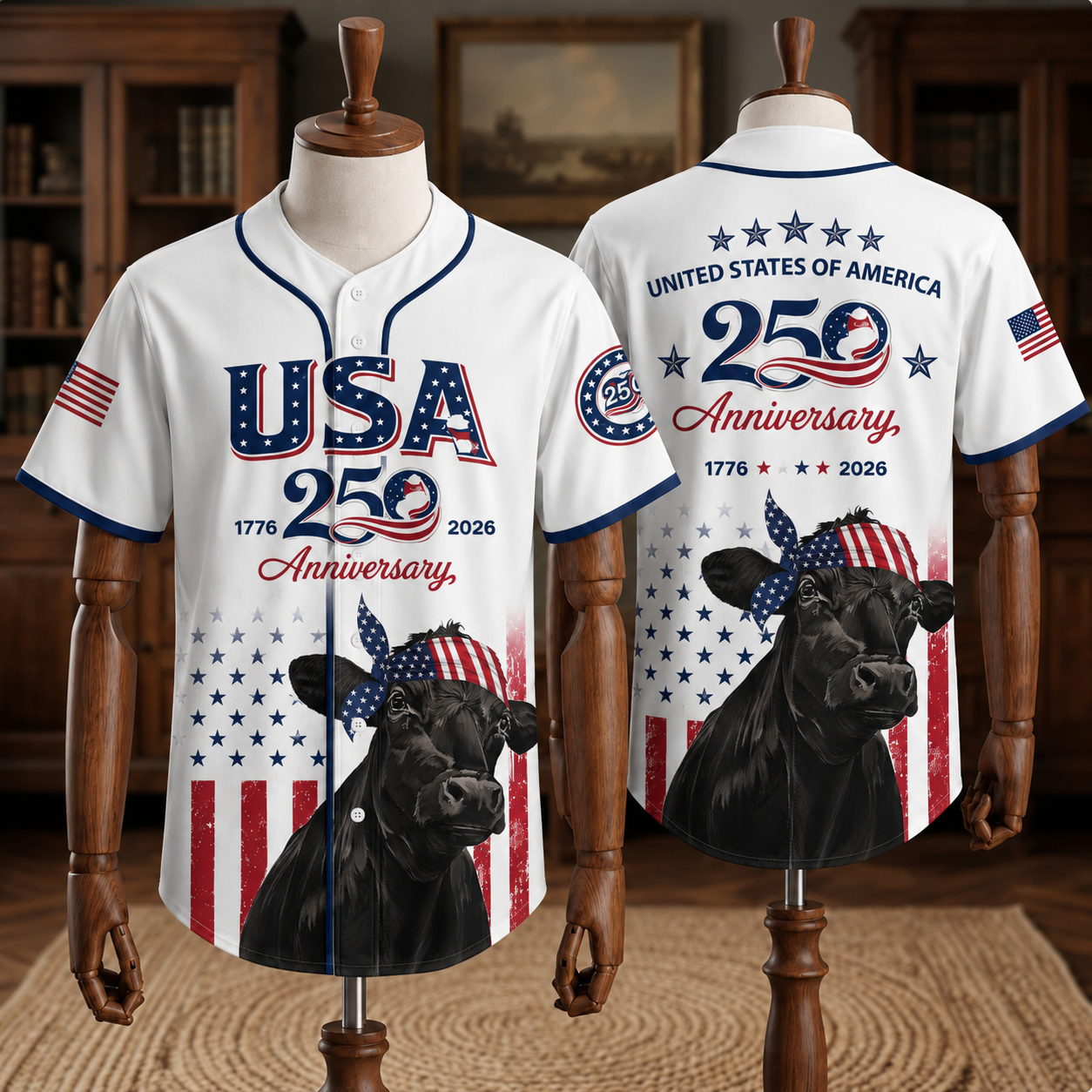 USA 250 Anniversary Black Angus Baseball Jersey 2026 - Patriotic Cattle Farmer 4th of July Shirt - 1776-2026 Limited Edition