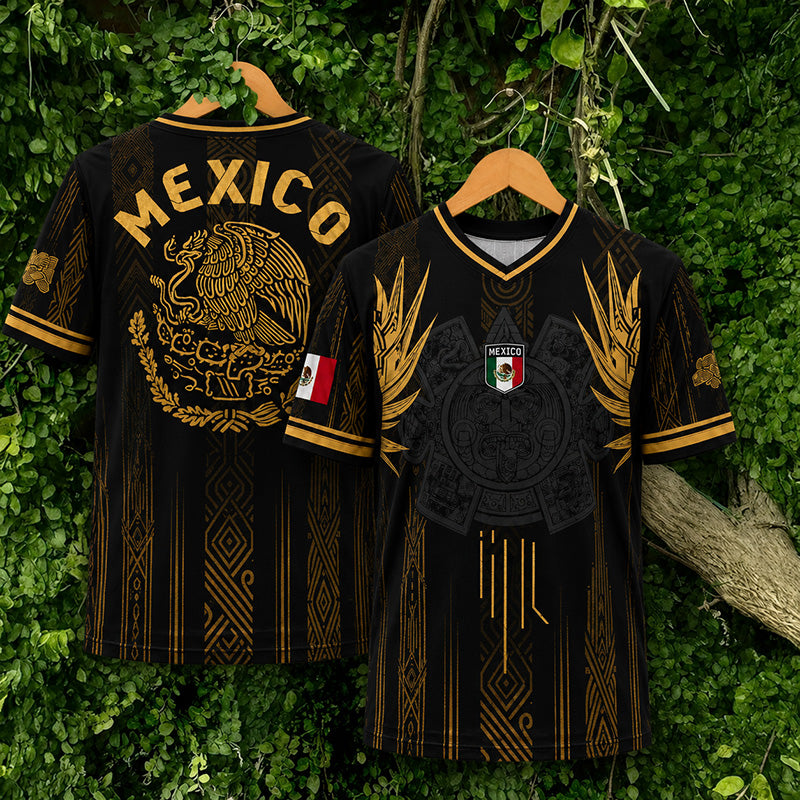 🔥Mexico Aztec Gold Soccer Jersey – Breathable Mesh Fan Shirt for Sports & Daily Wear