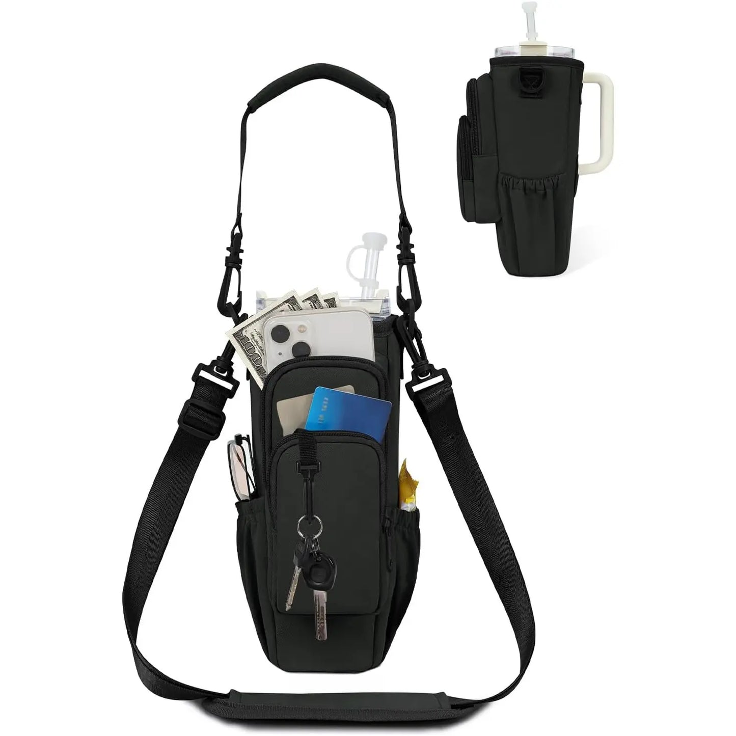 Sportsnew Water Bottle Carrier Bag for Stanley 40oz Tumbler – Insulated Crossbody Holder with Phone Pocket, Straw Cover & Adjustable Strap for Hiking, Travel & Outdoor