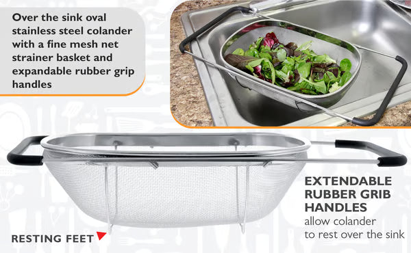 🥗 Premium Stainless Steel Colander – Fast Draining, Effortless Cooking