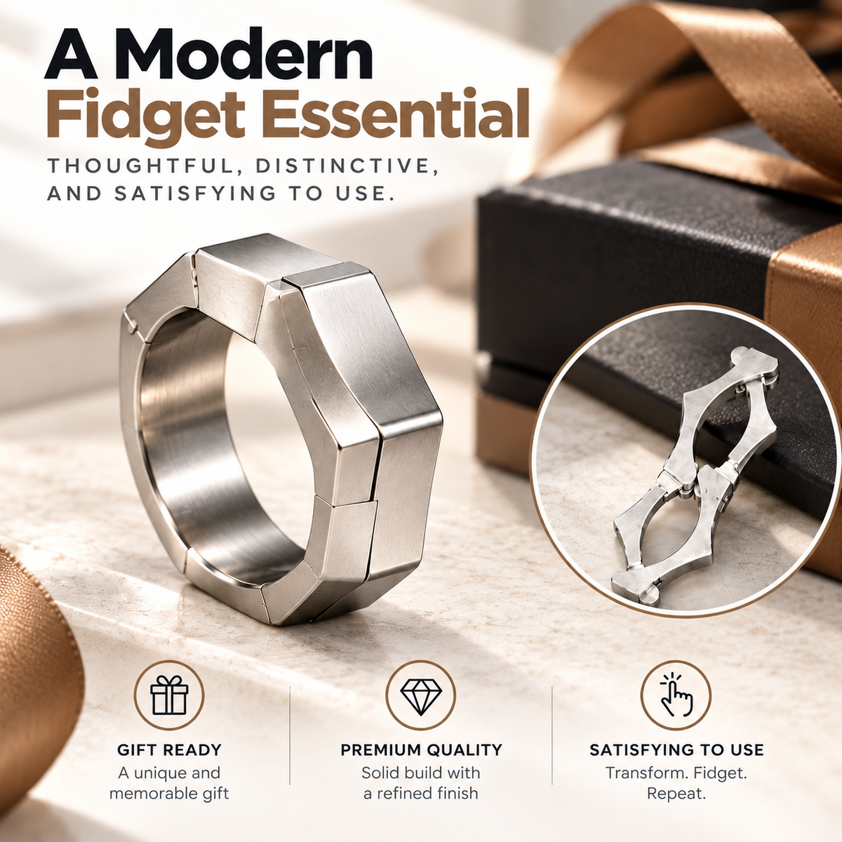 💍 Transformable Geometric Fidget Ring ✨ Wear It, Open It & Fidget Anywhere