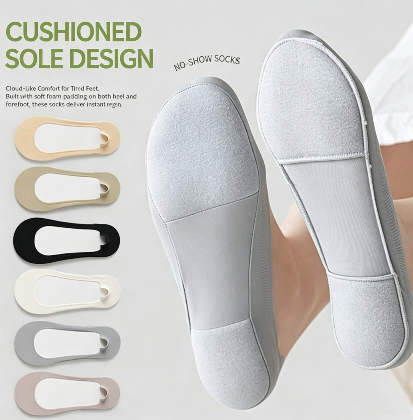 ✨Cushioned No-Show Socks – Soft Invisible Socks for All-Day Foot Relief