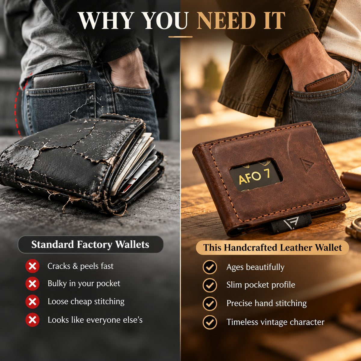 ๐ Vintage Stitched Leather Wallet | Built-in AirTag Slot