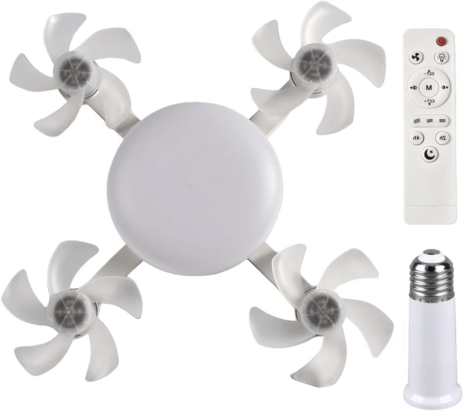 2-in-1 Socket Fan Light – 3-Color Dimmable LED Ceiling Fan with Remote