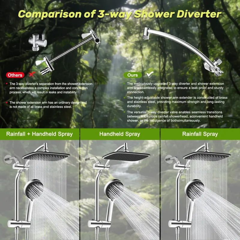 🚿 Luxury 3-Way Rainfall Shower Head Combo System 🚿
