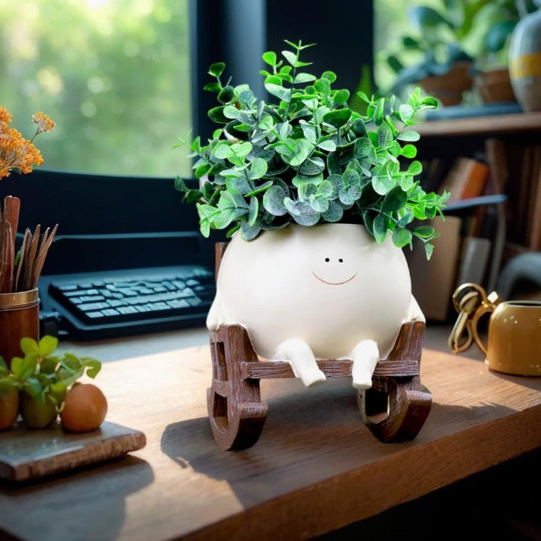 ✨Rocking Chair Smiling Face Planter – Cute Succulent Pot for Indoor & Outdoor Decor