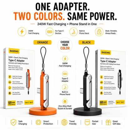 240W PD Fast Charging Type-C Adapter With Built-in Foldable Phone Stand Portable Zinc Alloy USB C Converter Travel Pocket Charger Gift For Men Women Holder Cellphone Smartphone