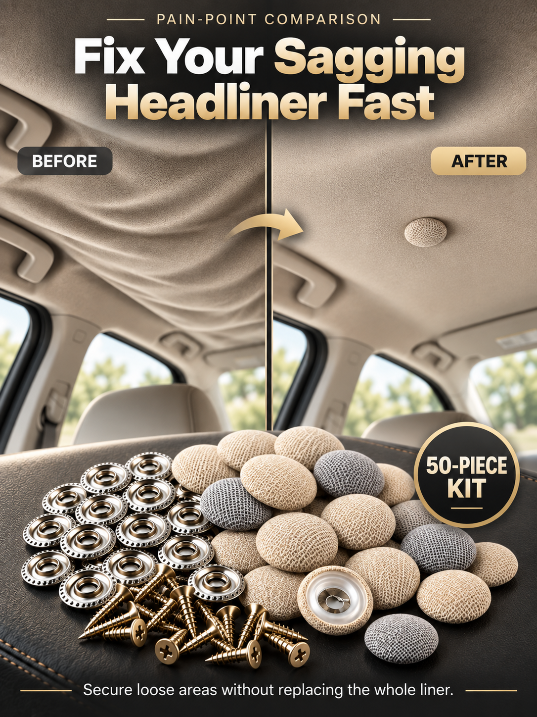 🚗 Car Headliner Repair Buttons – No-Sag Roof Liner Fixing Kit for Interior Upholstery