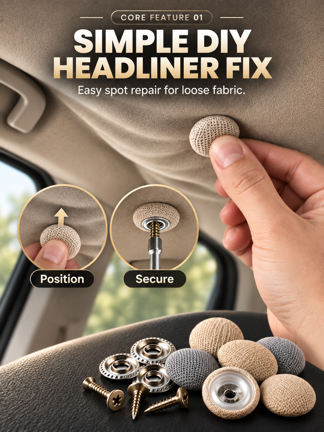 🚗 Car Headliner Repair Buttons – No-Sag Roof Liner Fixing Kit for Interior Upholstery