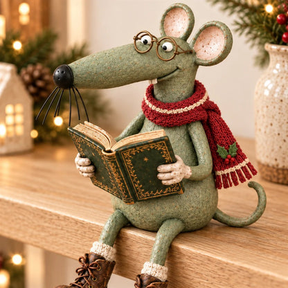 🐭📚 Whimsical Reading Mouse Shelf Sitter – Vintage Book Lover Figurine & Cozy Home Décor