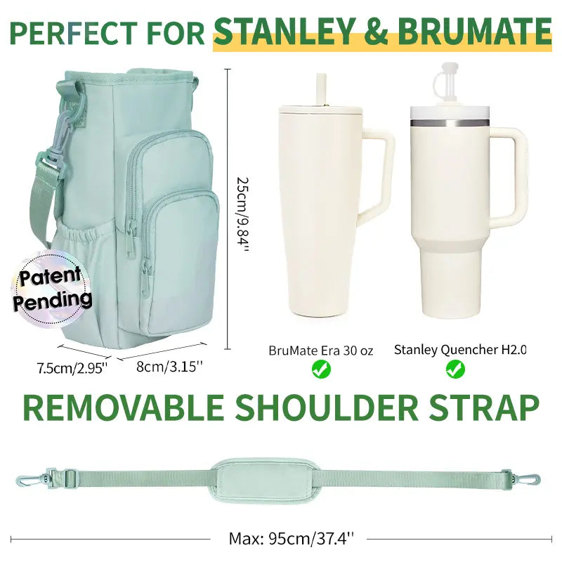 Sportsnew Water Bottle Carrier Bag for Stanley 40oz Tumbler – Insulated Crossbody Holder with Phone Pocket, Straw Cover & Adjustable Strap for Hiking, Travel & Outdoor