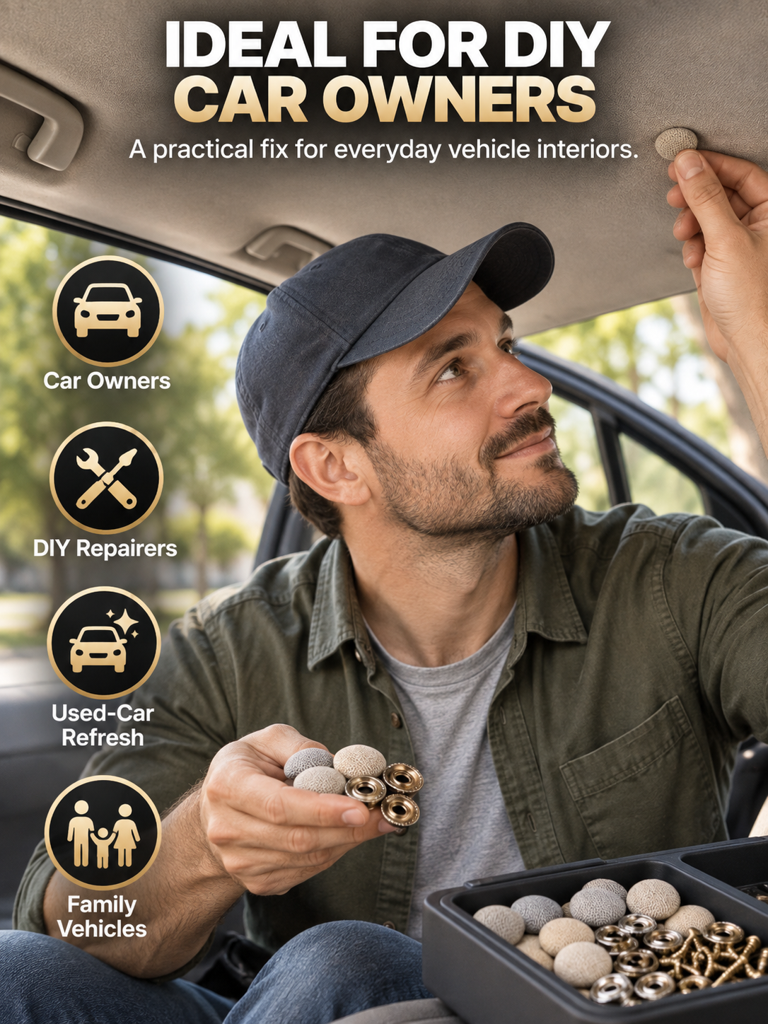 🚗 Car Headliner Repair Buttons – No-Sag Roof Liner Fixing Kit for Interior Upholstery