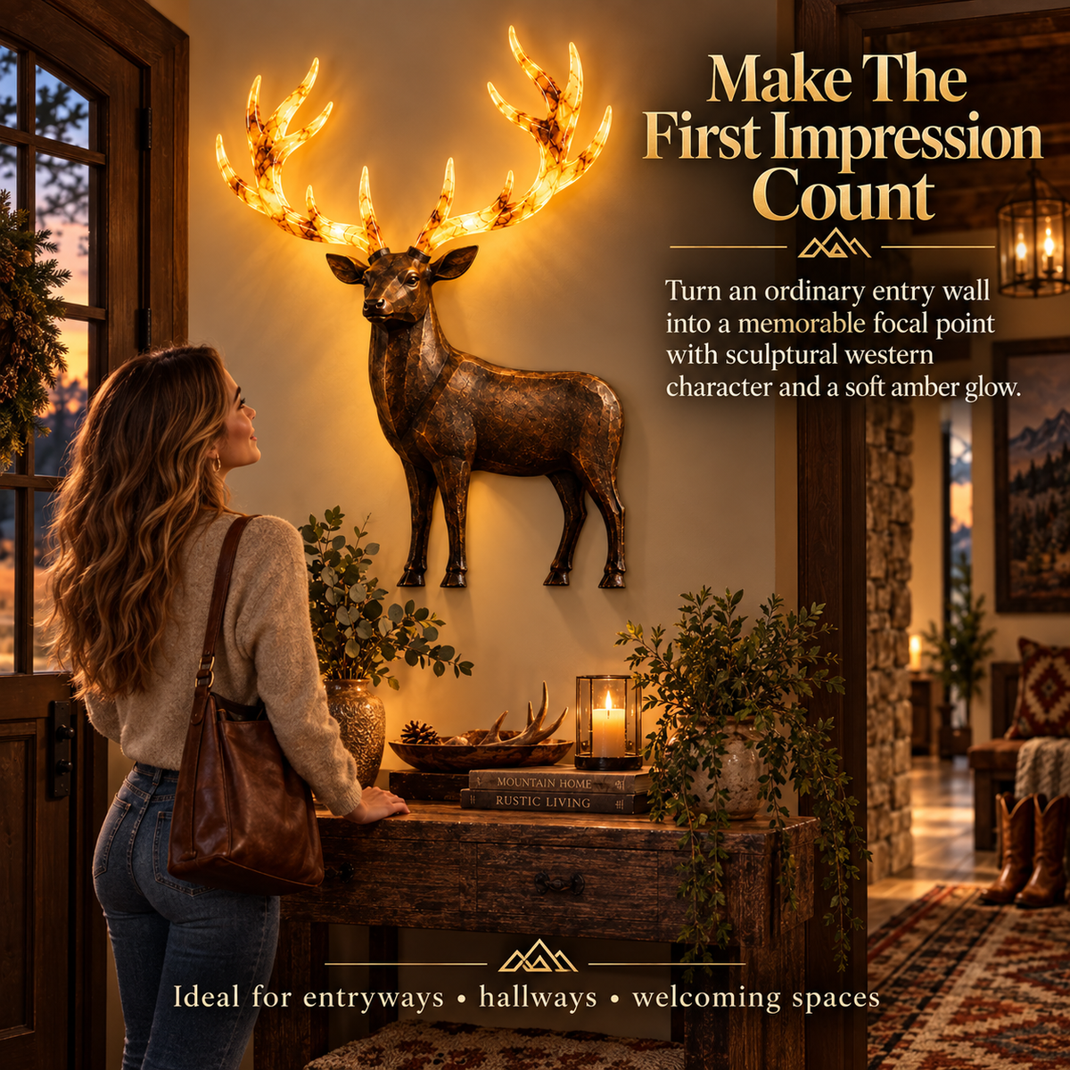 💥 Hot-Selling Half-Price Deal ✨ Light-Up Longhorn Wall Sculpture, Rustic Western-Style LED Wall Decor