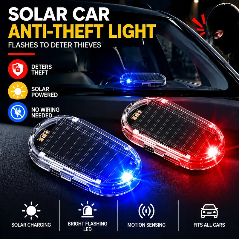 Solar Powered Fake Car Alarm Light, Auto Light Sensor LED Simulated Security Warning Flashing Light