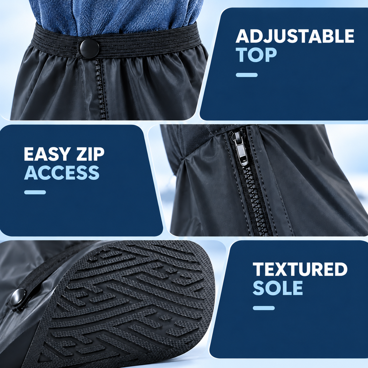 Elastic top, side zipper and sole