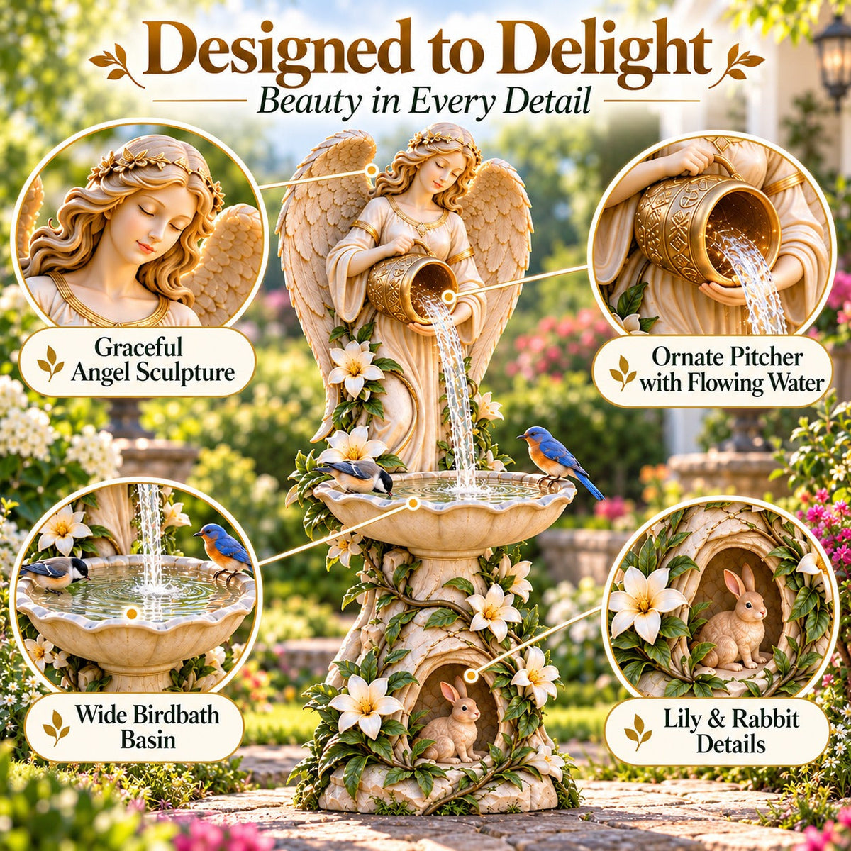 ✨Last Day 49% OFF✨☀️ Solar Angel Starlight Bird Waterer™🪽 – Lighted Garden Birdbath & Outdoor Decor