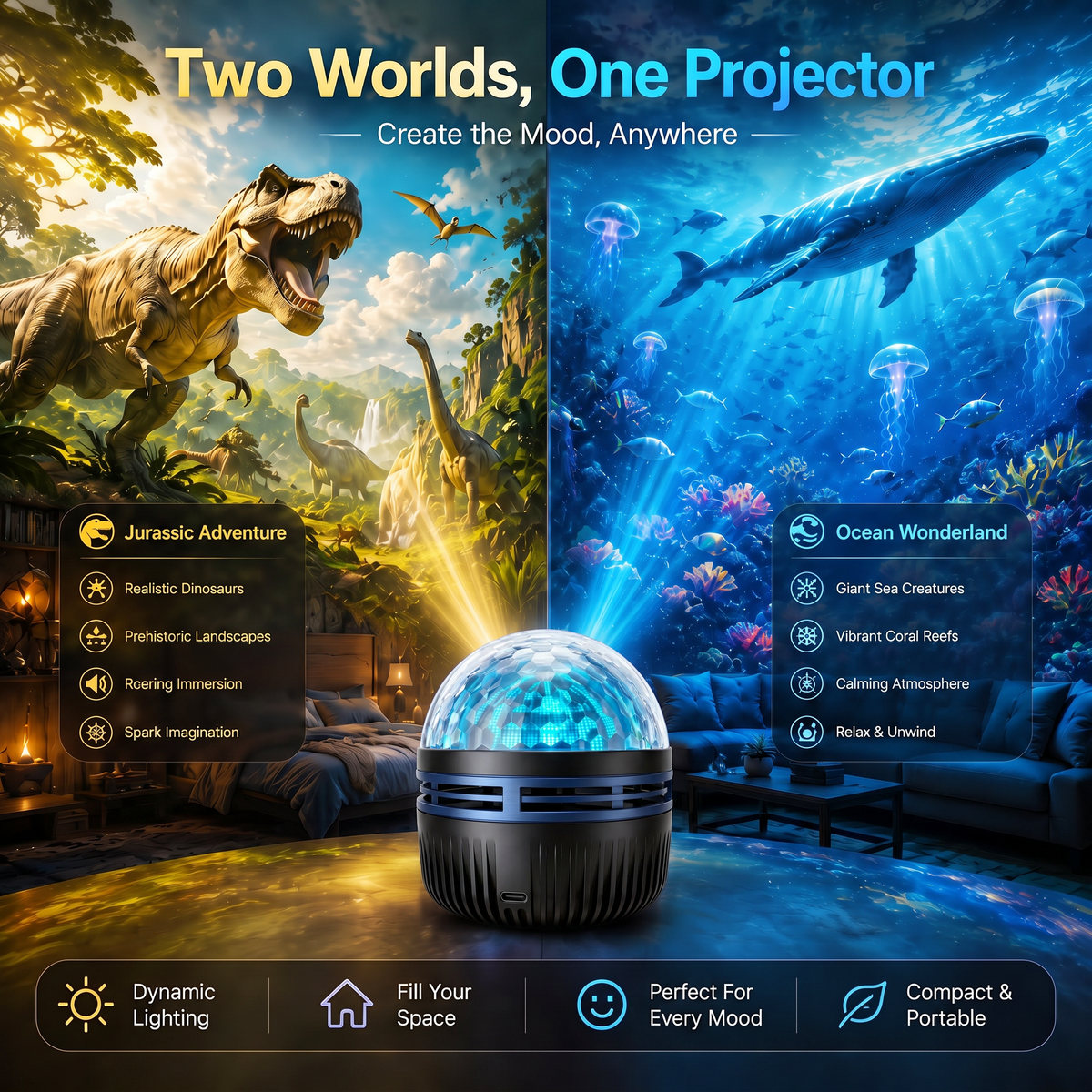 🎁🦖360° Smart Holographic Starry Sky Projector (HD Smart Dynamic 5D)