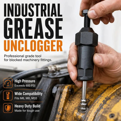 Industrial Grease Unclogger – Professional Grade Tool for Blocked Machinery Fittings, High Pressure Exceeds 600 PSI, Fits M6/M8/M10, Heavy Duty Steel Build for Tractors, Excavators, Trucks & Automotive Maintenance toolupgrade