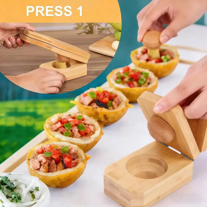 Mini Wooden Tostones & Plantain Press, 2-in-1 Smasher Mold for Crispy Green Plantains