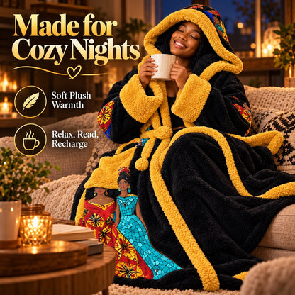🔥African Queen Heated Plush Robe 👑 Ultra-Soft Hooded Design with Adjustable Heat