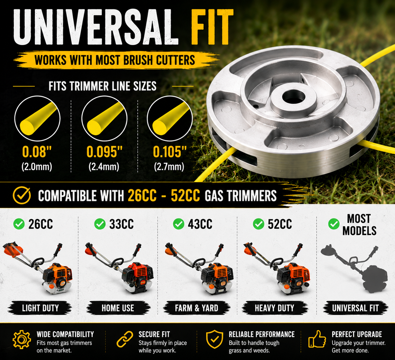 🌿 Universal Aluminum Grass Trimmer Head | Heavy-Duty Brush Cutter Replacement.