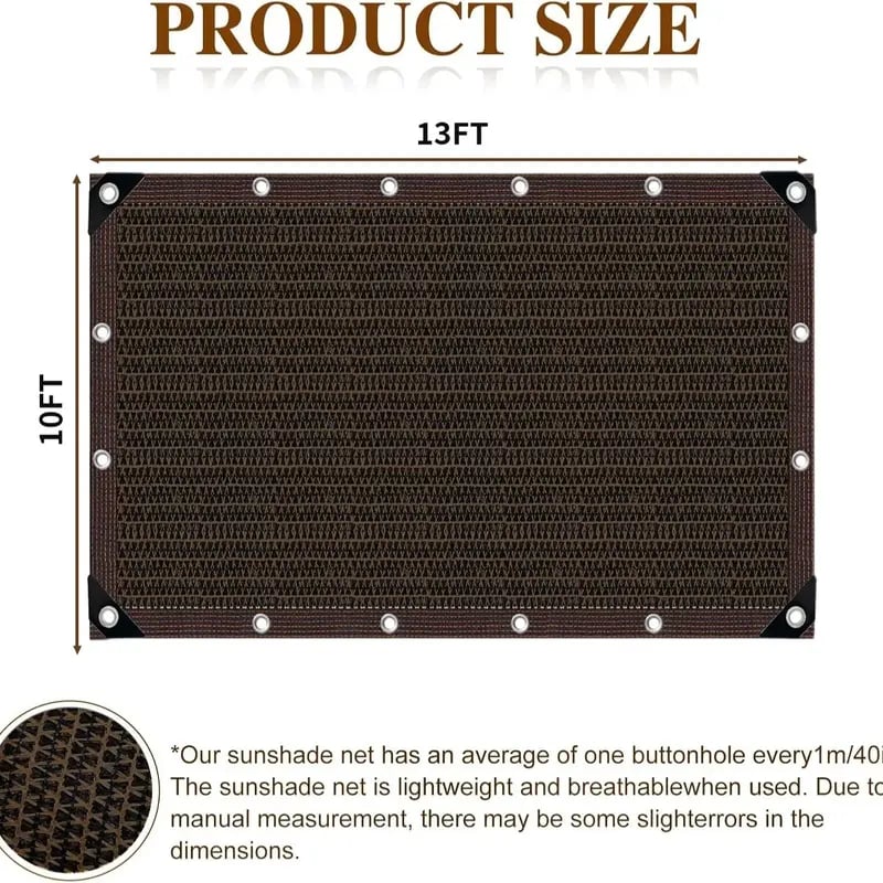 🎖️90% Blackout Cloth (Black) - 10 x 13ft UV-Resistant Shade Net with Reinforced Rivets,