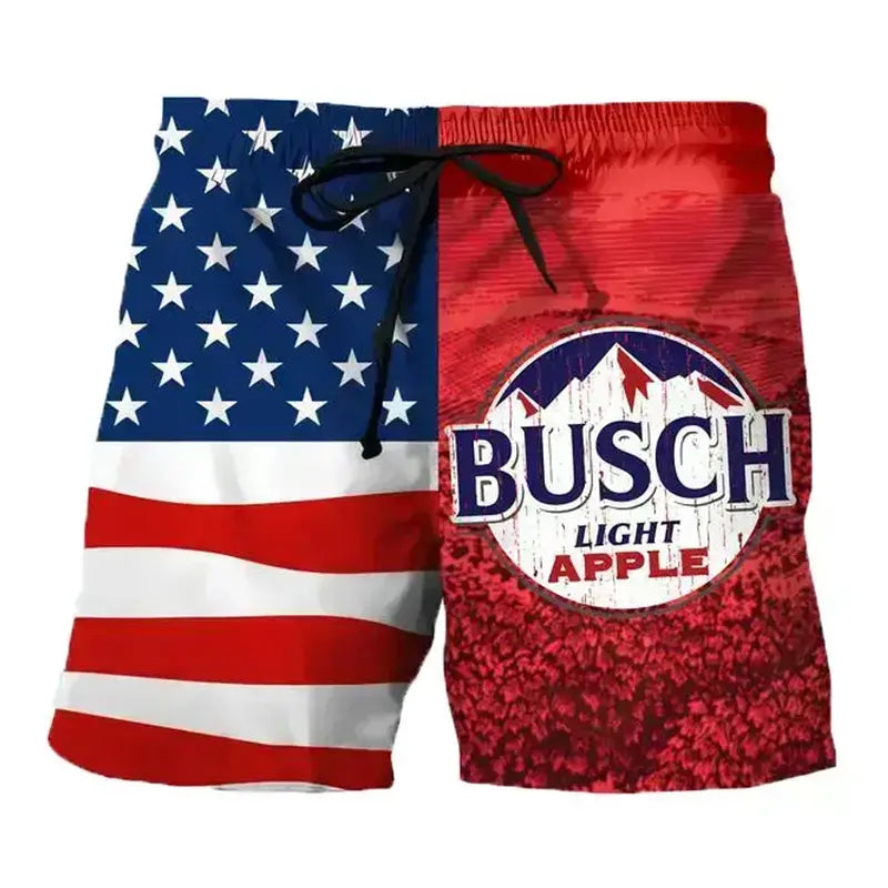 American Flag Pool Party Swimwear, Quick-Dry Red White & Blue Vacation Shorts