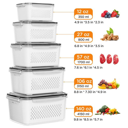 2-in-1 Drain & Keep Fresh Fridge Organizer Bins | 5 Sizes Complete Kitchen Prep 🥦