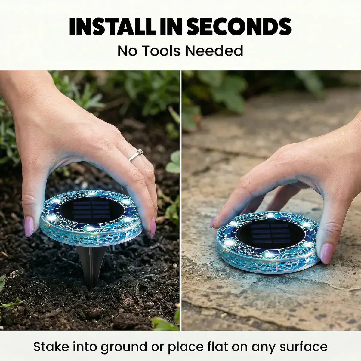 ✨Solar Outdoor Mosaic Disk Lights, Waterproof Pathway LED Light