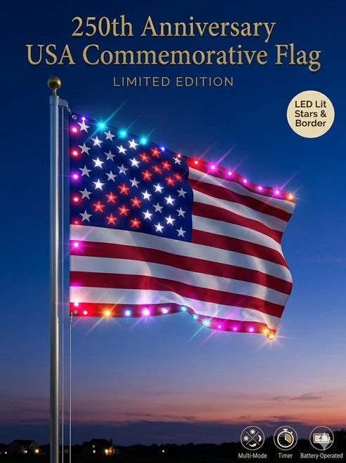 Illuminated 250th Anniversary USA Commemorative Flag – Premium LED Lit 3x5 ft American Patriotic Flag, Waterproof for Outdoor Yard & Home Decor