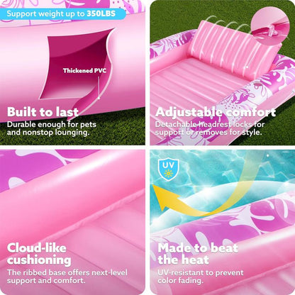 Inflatable Tanning Pool Lounge with Pillow & Cup Holder