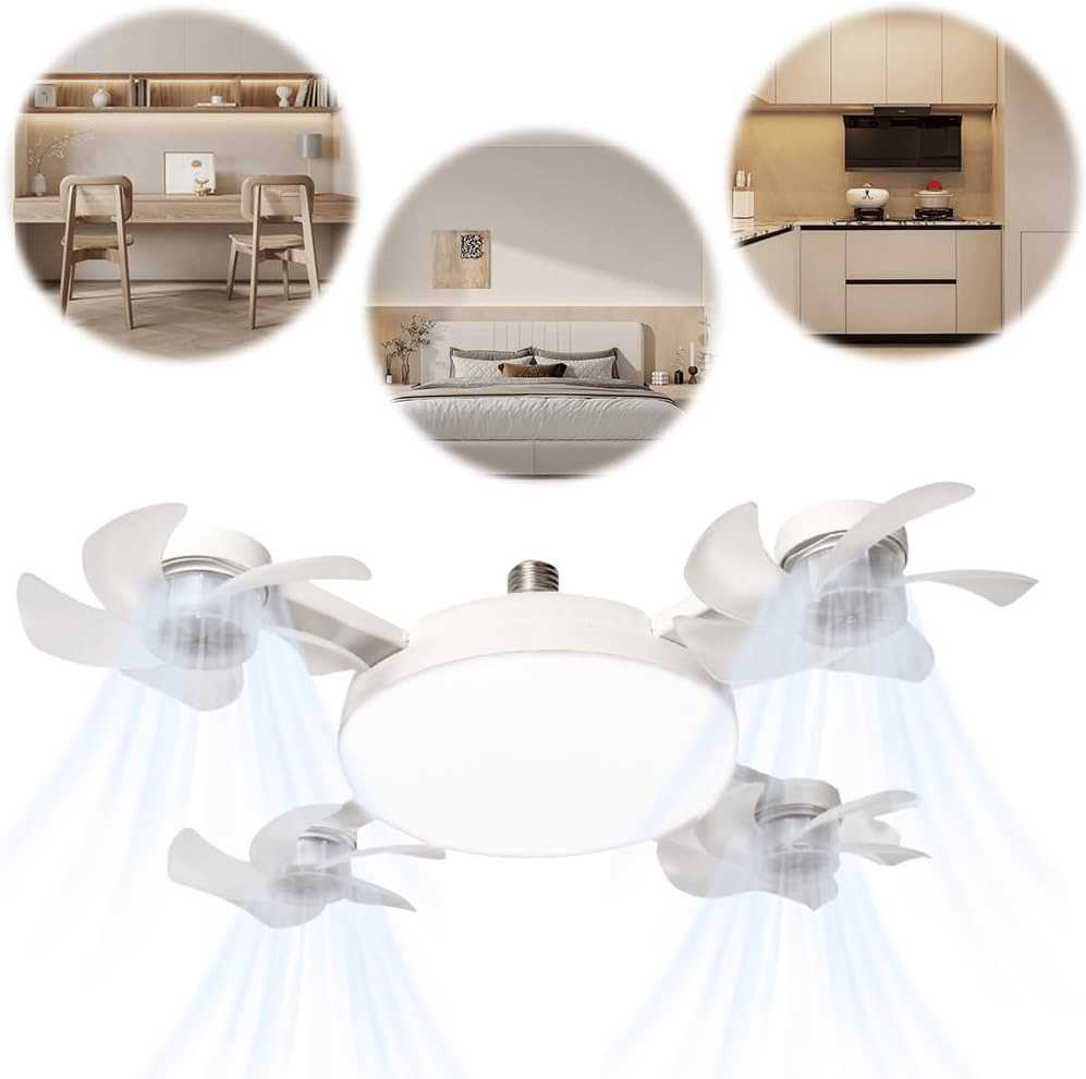 2-in-1 Socket Fan Light – 3-Color Dimmable LED Ceiling Fan with Remote
