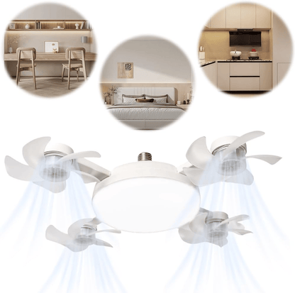 2-in-1 Socket Fan Light – 3-Color Dimmable LED Ceiling Fan with Remote
