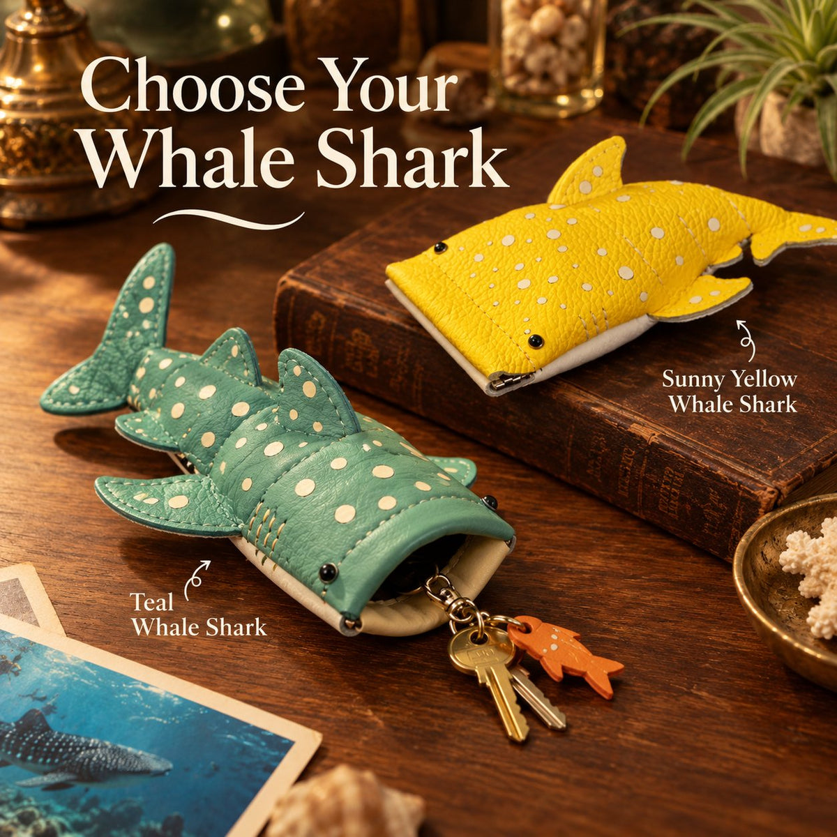 ✂️ Premium Leather Whale Shark Coin Purse | Hand-Stitched Ocean Key Holder