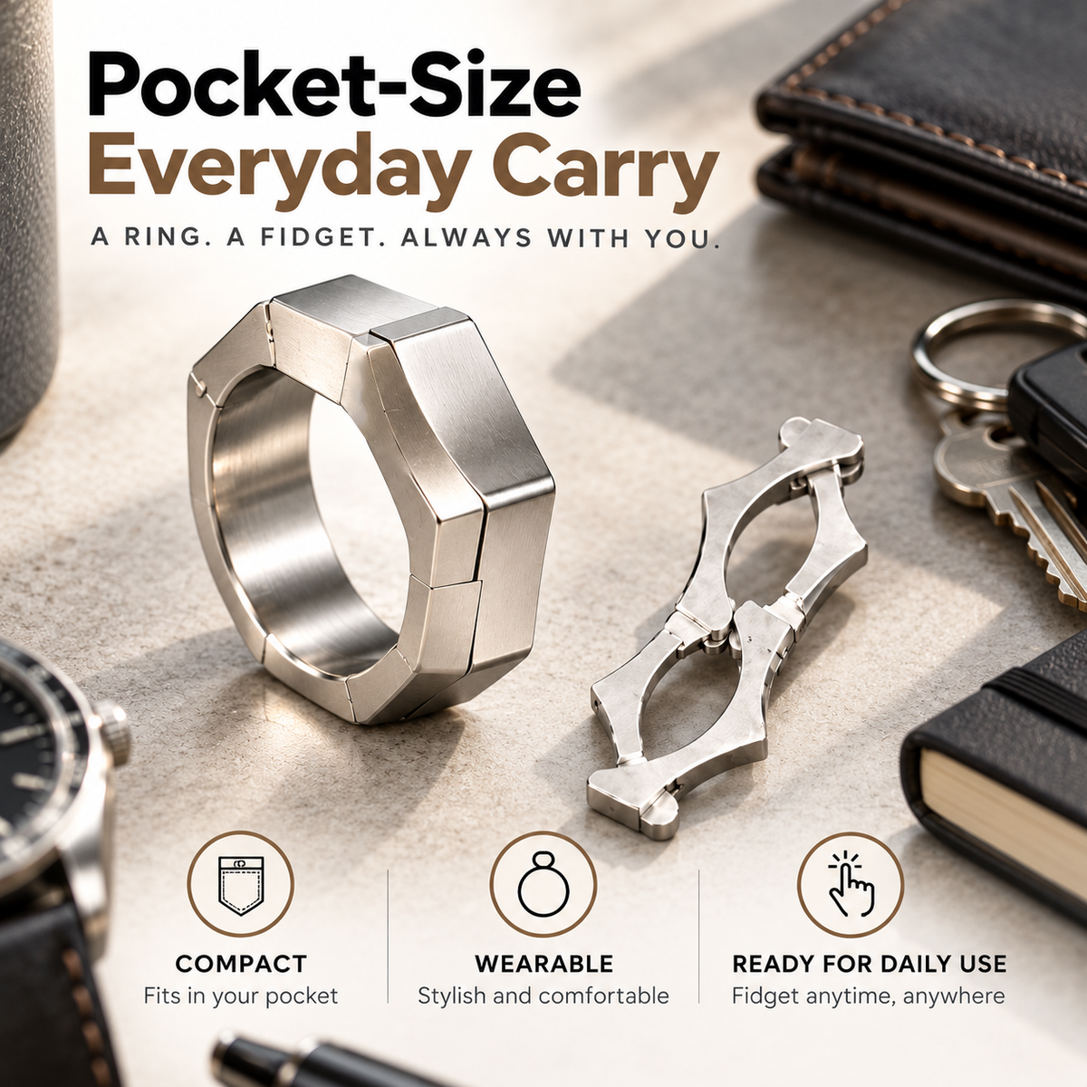 💍 Transformable Geometric Fidget Ring ✨ Wear It, Open It & Fidget Anywhere