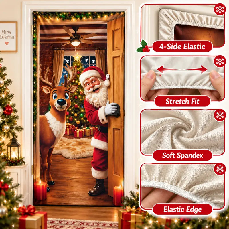 🎄🎅Santa Christmas Door Cover with Elastic Edges | Reusable Holiday Decor