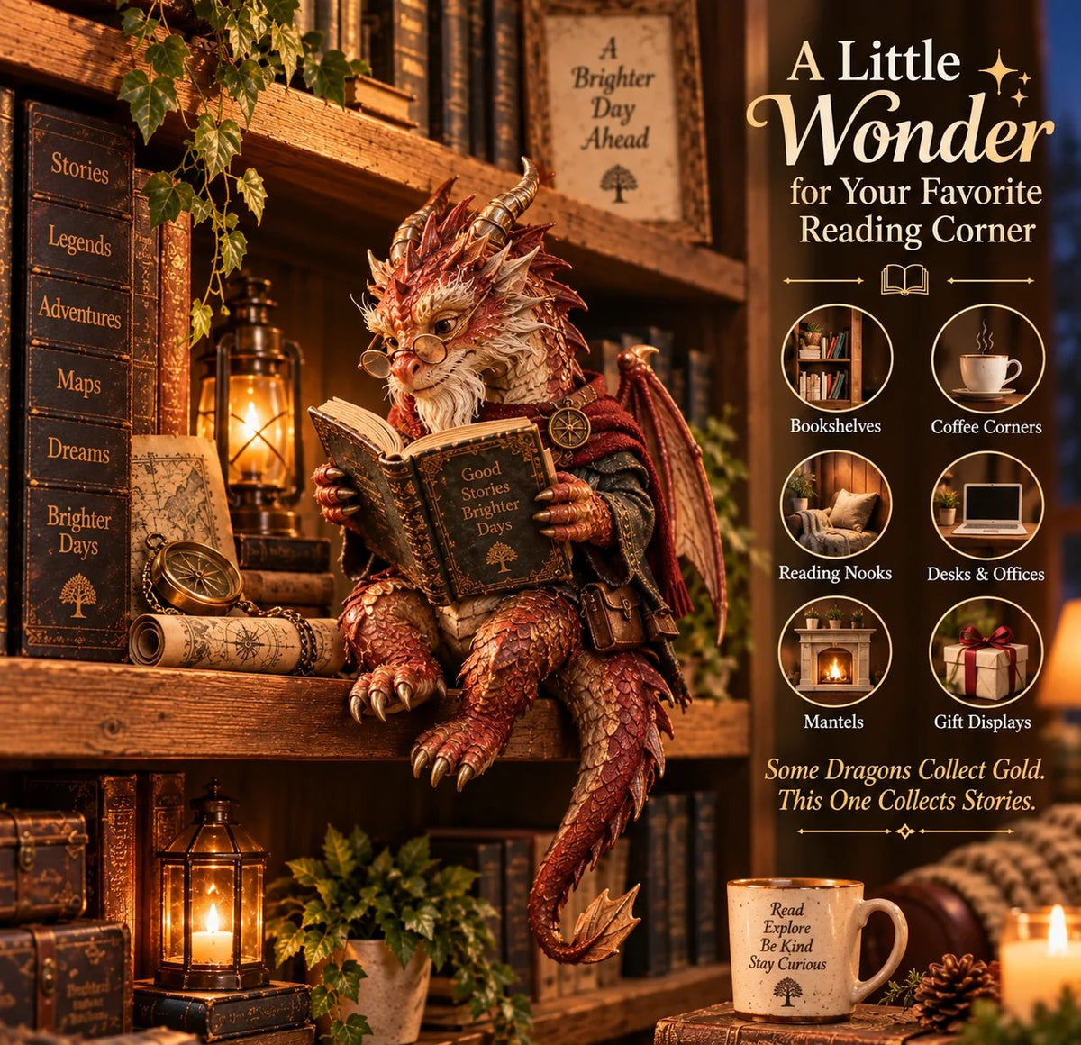 🐉 Wandering Scholar Dragon Figurine – Book Lover Gift