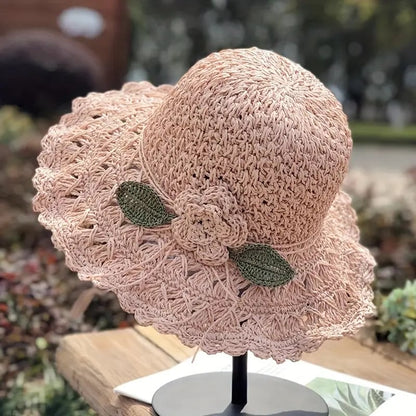 👒Elegant Crochet Straw Hat with Ruffle Detail
