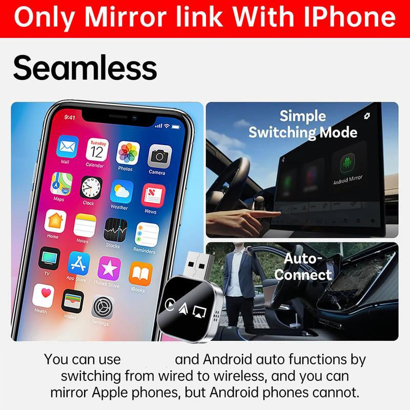 🔥2026 Upgrade 3 in 1 Wireless Carplay Mirror Link Adapter Instant Wired to Wireless Conversion Plug & PlayMini Stable Design for Wired Carplay,AirPlay