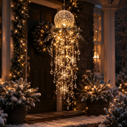 Crystal Cascade Christmas Light™ – Hängande LED-dekoration för verandan: snöflingor och kristaller ✨❄️
