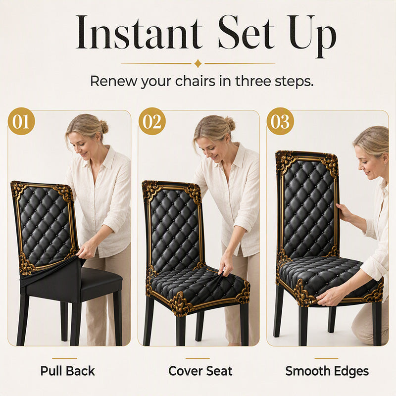 Baroque-style gold-stamped, washable, elastic, elegant chair cover